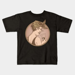 Lady Drinking Wine. Art deco style illustration design. Kids T-Shirt